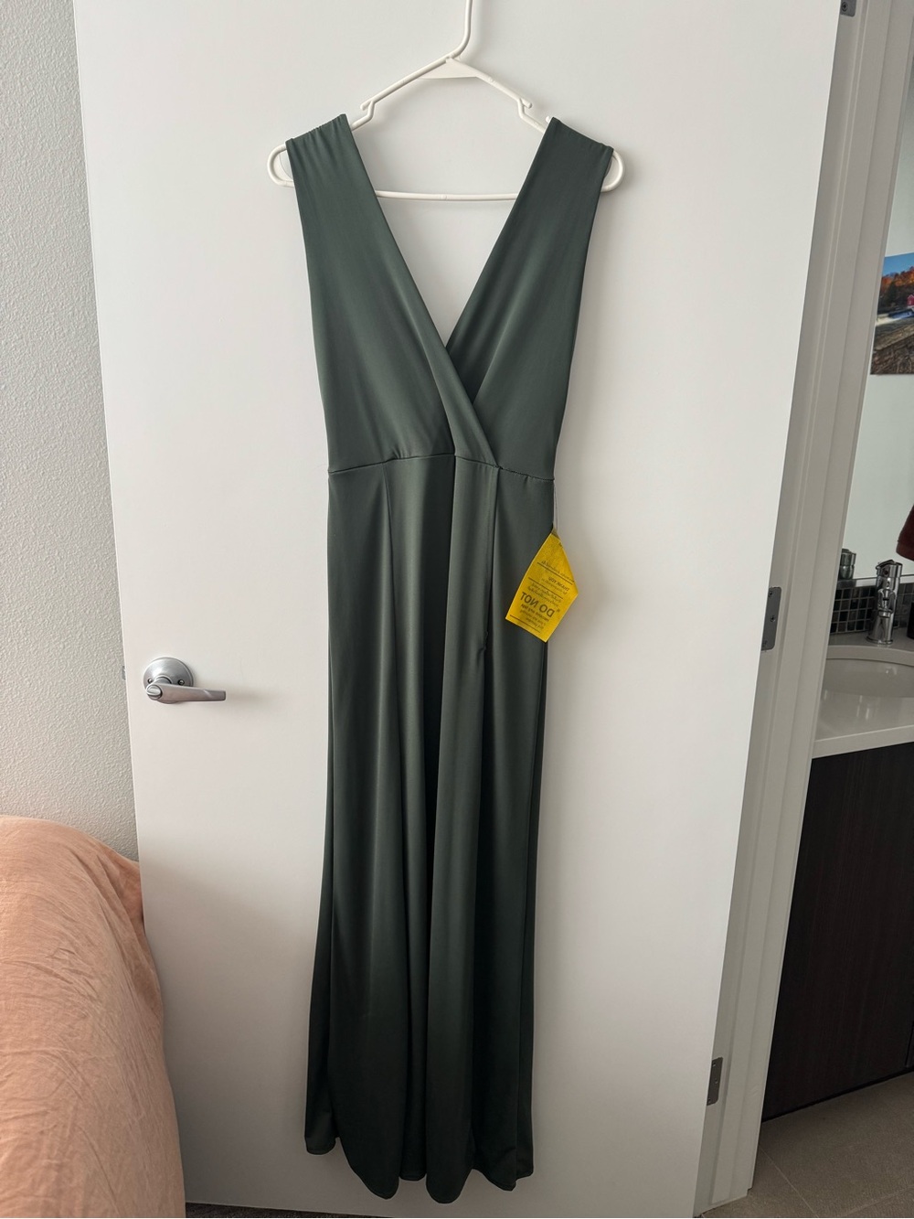 NWT Olive Green Semi Formal V-Neck Maxi Dress